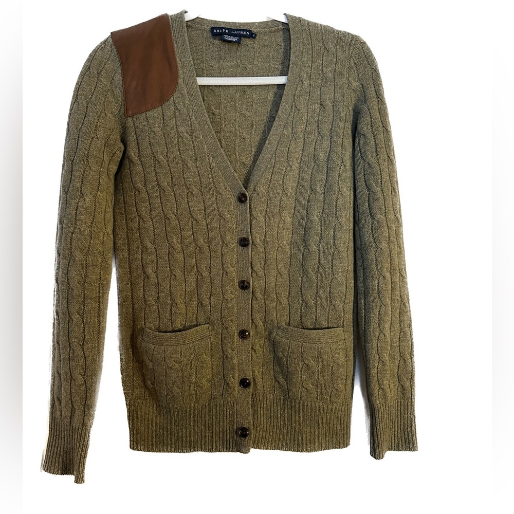 Ralph Lauren Wool/Cashmere Cable Cardigan S w/Shoulder Patch